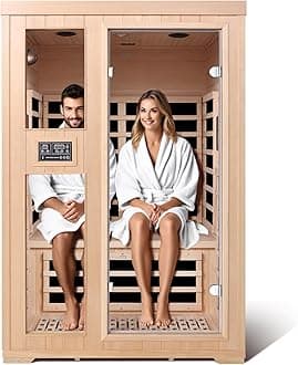 2-Person Infrared Sauna, Indoor Home Sauna Room Hemlock Wood Sauna Low EMF Far Infrared Heating with Tempered Glass Door Bluetooth Speakers, Chromotherapy Lights for Family（110V, 1850W）Truck delivery
