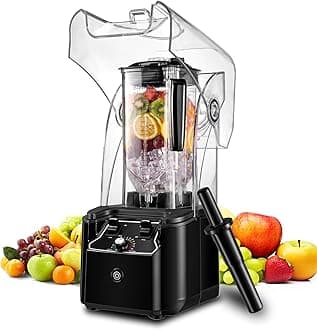 Commercial Blender for Smoothies With Quiet Shield, 2.5HP Motor, Stainless Steel Blade, 80oz Pitcher for Shakes, Smoothies, Ice Crushing, Frozen Drinks, 15 Speeds, Self-Cleaning, Black