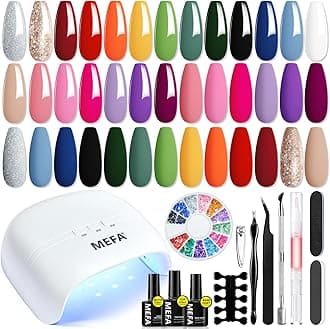 34 Pcs Gel Nail Polish Kit with U V Light 48W, 20 Colors All Seasons Collection Pink Purple Gel Nail Polish Set with Base and Matte/Glossy Top Coat Nail Art Manicure Tools DIY Salon Home