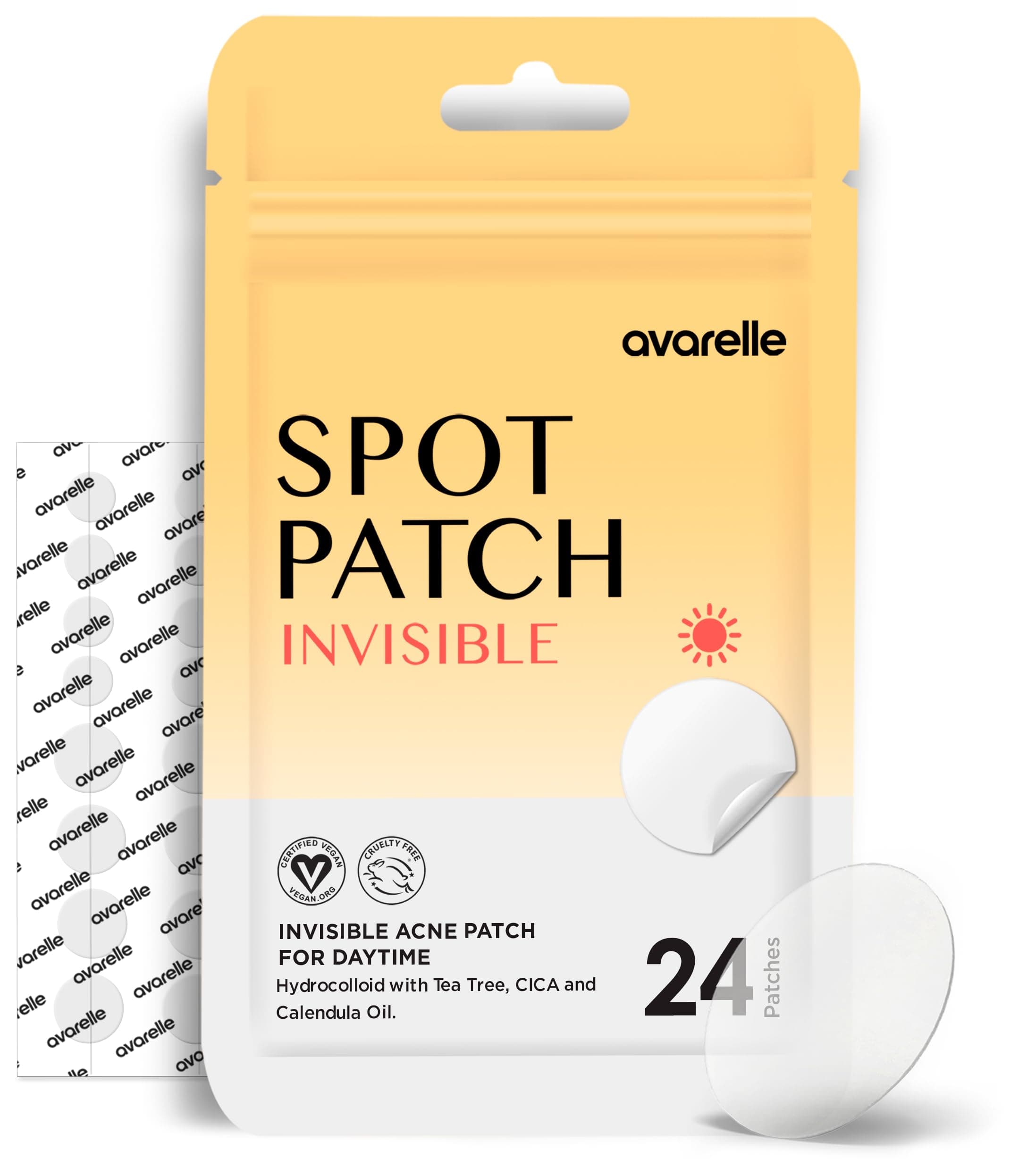 Invisible Acne Spot Patch (24 Count) Ultra Thin Hydrocolloid Spot Sticker for Day Time Acne l For Covering Zits & Blemish with Calendula, Rosehip Seed, Vegan, Cruelty Free