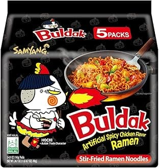 Buldak Spicy Ramen, en Ramen, Korean Stir-Fried Instant Noodle, Original, 1 Bag with 5 Pack