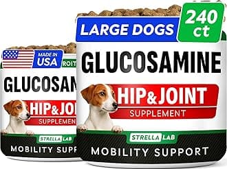 Glucosamine Treats for Dogs - Joint Supplement w/Omega-3 Fish Oil - Chondroitin, MSM - Advanced Mobility Chews - Joint Pain Relief - Hip & Joint Care - Peanut Butter Flavor - 240 Ct