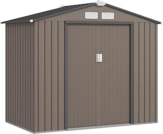 Outsunny 7 x 4ft Metal Garden Shed, Waterproof Outdoor Bike Storage Shed Galvanised with Vents, Foundation Kit, Apex Roof and Lockable Double Doors for Patio Lawn, Brown