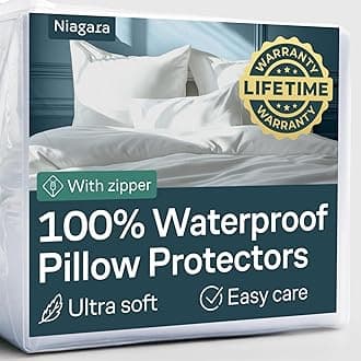4 Pack Waterproof Pillow Protectors King 20x36 Inches Smooth Zipper Premium Encasement Covers Quiet Cases Set White