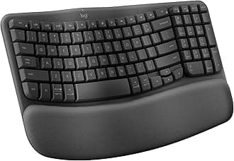 Wave Keys Wireless Ergonomic Keyboard with Cushioned Palm Rest, Comfortable Natural Typing, Easy-Switch, Bluetooth, Logi Bolt Receiver, for Multi-OS, Windows/Mac - Graphite