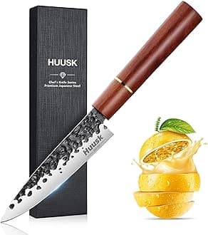 Huusk Japanese Paring Knife 5", Hand Forged Fruit Knife, High Carbon Steel Utility Kitchen Knives, Japanese Petty Chef Knives with Rosewood Handle, Small Peeling Knifes for Vegetable, Christmas Gifts