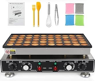 Dyna-Living Commercial Mini Pancake Maker 50PCS Dutch Pancake Maker 1600W Mini Pancakes Maker Machine, Restaurant Dorayaki Maker Stainless Steel Poffertjes Maker, Non-stick Coating