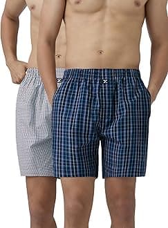 XYXX Men's Checkmate Super Combed Cotton Regular Fit Boxer Shorts with No Marks Waistband & Dual Side Pocket (Pack of 2)