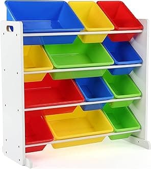 Humble Crew, White/Primary Kids' Toy Storage Organizer with 12 Plastic Bins