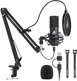 USB Microphone Kit 192KHZ/24BIT Plug & Play MAONO AU-A04 USB Computer Cardioid Mic Podcast Condenser Microphone with Professional Sound Chipset for PC Karaoke, YouTube, Gaming Recording (Renewed)