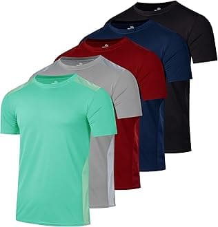5 Pack: Men’s Short Sleeve Dry Fit Active Crew Neck T Shirt - Athletic Running Gym Workout Tee Tops