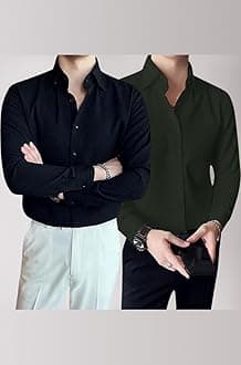 GRECIILOOKS Men's Formal Button Down Shirt – Slim Fit Shirt's for Men | Textured Long Sleeve Polycotton| Business & Meeting Ready (Available in Plus Size)