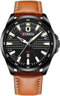 Quartz Watch For Men, Waterproof Analog Watches, Business Leather Strap Men's Wristwatch with Date 8301 (black-brownï¼‰
