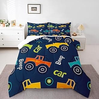 Feelyou Cartoon Car Bedding Set Construction Kids Comforter Set Boys Equipment Trucks Decor Comforter Cartoon Car Excavator Tractor Duvet Set Quilt King Boys