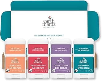 Earth Mama Mini Deodorant Travel Set | Safe for Sensitive Skin, Pregnancy and Breastfeeding, Contains Organic Calendula with No Fragrance Chemicals (4-Pack)