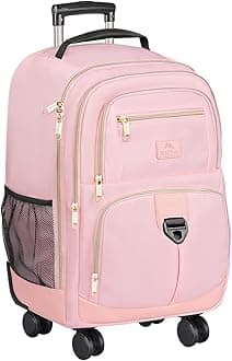 MATEIN Pink Rolling Backpack, 18 inch Womens Roller Laptop Bag with 4 Spinner Wheels, Water Resistant Wheeled Backpack Carry on Luggage, Extra Large Travel Rolling Suitcase Bag