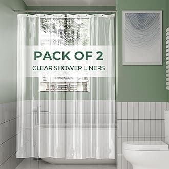 AmazerBath 2 Pack Thin Shower Curtain Liners, 36" W x 72" H PEVA 3G Shower Curtains with Heavy Duty 6 Stones and Rust-Resistant Grommet Holes, Waterproof Plastic Liners Without Funky Smell- Clear