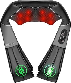 Nekteck Shiatsu Neck and Back Massager with Soothing Heat, Electric Deep Tissue 3D Kneading Massage Pillow for Shoulder Leg Body Muscle Pain Relief, 3 Speed Intensities (Rechargeable)