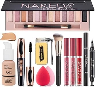 All in One Makeup Kit, Makeup Kit for Women Full Kit, Travel Make Up Gift Set for Women Teens Girls, Includes Eyeshadow, Foundation, Lipstick Set, Eyebrow Soap, Eyeliner Stamp, Mascara, Brush, Sponge