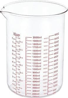 High Borosilicate Glass Measuring Cup-V-Shaped Spout，Glass Measuring Beaker for Kitchen or Restaurant, Easy to Read, 2000 ML (64 Oz, 8Cup)