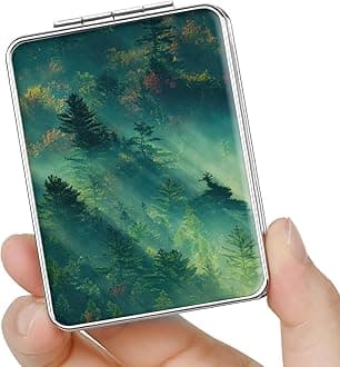 Pocket Mirror, Small Travel Mirror with Magnification, Portable Double-Sided Magnifying Cosmetic Mirror for Daily (Forest)