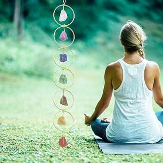 Handmade Natural Gemstone Hanging Ornaments 7 Chakra Crystal Feng Shui Ornaments for Home Decoration Window Decor (Style 7)