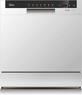 Midea Counter Top Dishwasher, Portable, 8 Place Settings, 7 Programs, Inverter Quattro, Silent & High Energy Efficient, Rapid Wash, Child Lock, Self Cleaning, 70 Intensive White, WQP8-3802F-S