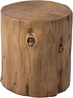 SUNBURY Outdoor Side Table for Patio, 15" Small Outdoor Table Concrete Side Table, Tree Stump Wooden Stool, Patio End Table, Round Outdoor Accent Drum Table, Light Brown Stump Coffee Table for Outside