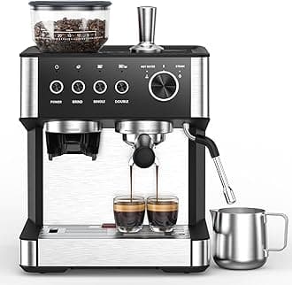 Espresso Machine 15 Bar with Built-in Anti-Clog Coffee Grinder,Stainless Steel Coffee Maker with 77.8 oz Removable Water Tank for Cappuccino/Latte,Home&Office,Black