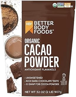 BetterBody Foods Organic Cacao Powder, Unsweetened, Rich Chocolate Flavor, Non-GMO, Gluten-Free, 32 Ounce, 2 lb bag