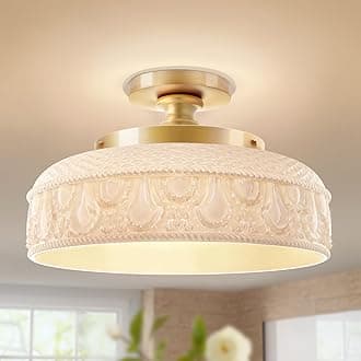 Lamomo Semi Flush Mount Ceiling Light,White Glass Shade Gold Hallway Light Fixture,3-Bulb Globe Glass Close to Ceiling Scone,Indoor Hanging Light for Bedroom Kitchen Porch Hallway,Bulbs Not Included