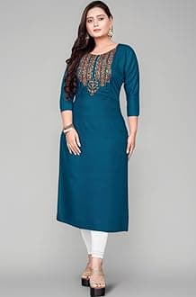 Women's Raghav Silk Cotton Blend Straight Embroidery Straight Fit Kurti