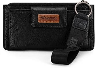 Montana West X Wrangler Black Minimalist Wallet for Women Ladies Female Card Cases & Money Organizers Wristlet with Wallet Large Clutch with Coin Purse Smooth Zipper and Rfid Lining