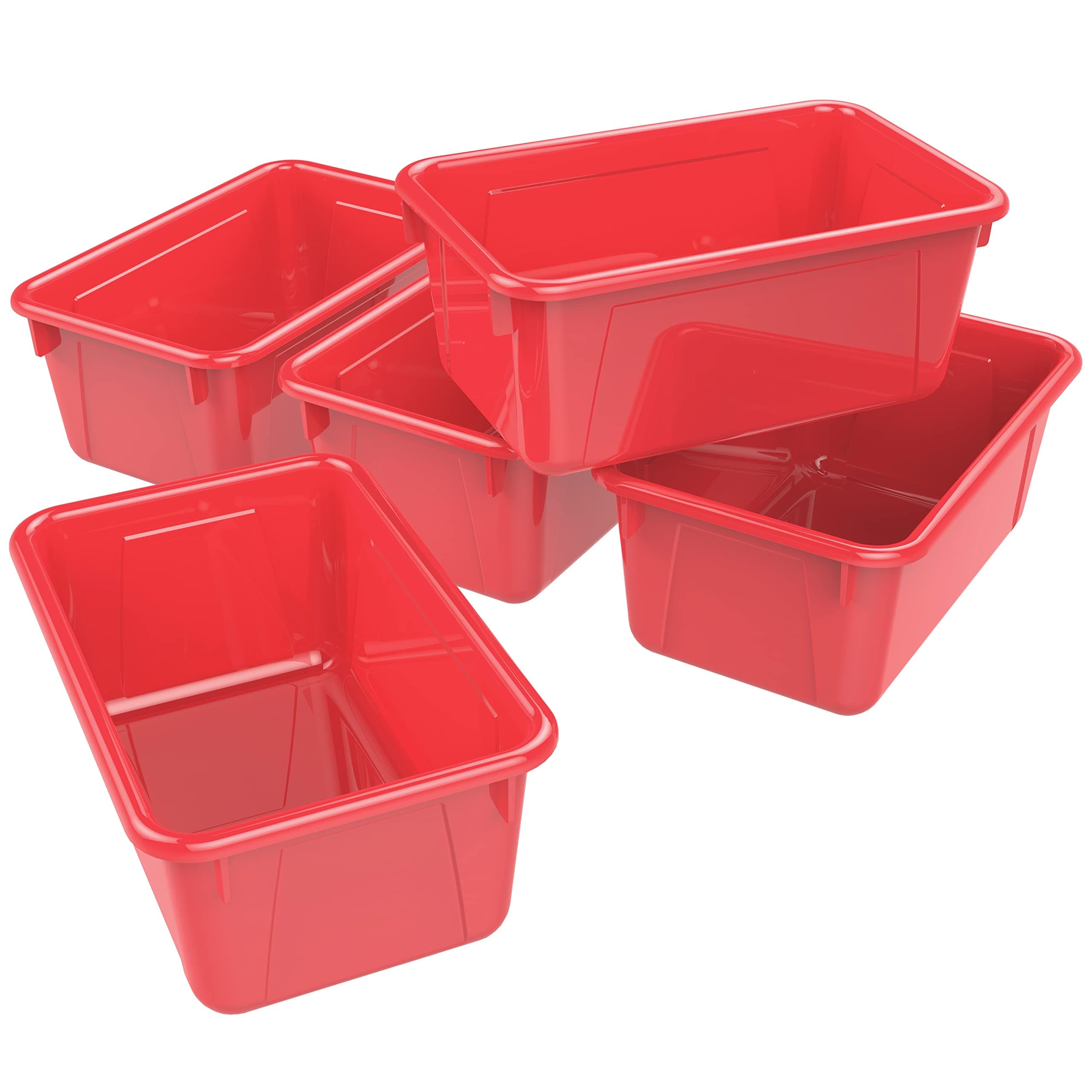 Small Cubby Bins – Plastic Storage Containers for Classroom, 12.2 x 7.8 x 5.1 inches, Class Red, 5-Pack (62415A05C)