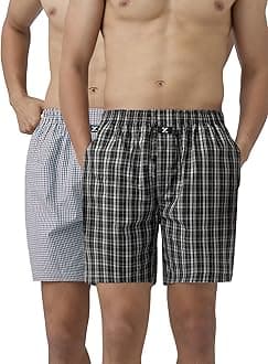 – Men's Checkmate Super Combed Cotton Regular Fit Boxer Shorts with No Marks Waistband & Dual Side Pocket (Pack of 2)