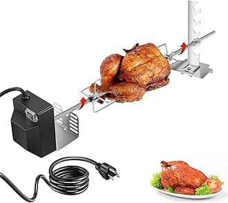 Rotisserie Grill Kit, Automatic Rotating BBQ, UL Certificated Universal Grill Rotisseries with 120V 4W Motor, 28” Spit Rod, 2 x 4 Forks, Complete Holders, and Fixing Screw for Backyard and Outdoor