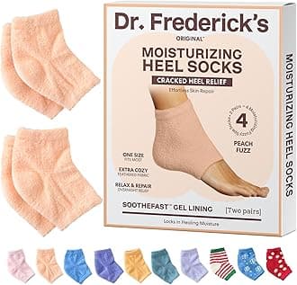 Dr. Frederick’s Original Moisturizing Fuzzy Heel Socks - Cozy Gel-Lined Socks for Dry Cracked Heels - 2 Pairs - Overnight Foot Care with Olive Oil, Vitamin E - Gifts for Women & Men - Peach Fuzz