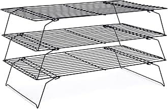 Briout Cooling Rack for Baking 3 Tiers, 16" x 10" Cookie Cooling Wire Rack Stackable Collapsible Nonstick, Stainless Steel Baking Cooking Cooling Racks with Optimum Air Flow, Black