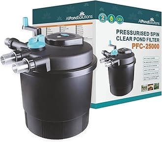 AllPondSolutions Pressurised Koi Fish Pond Filter with UV Steriliser - 2-in-1 Biological, Mechanical UV Pond Filter System - Easy to Clean & Maintain - For Outdoor Ponds Up to 25000 Litres - PFC-25000
