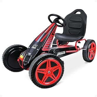 hauck Kids Pedal Go Kart, Hurricane 4 Wheel Bike Cart with Rubber Tires, Ages 4-10, Red - Outdoor Ride-On Bicycle Karts with Wheels for Boys and Girls
