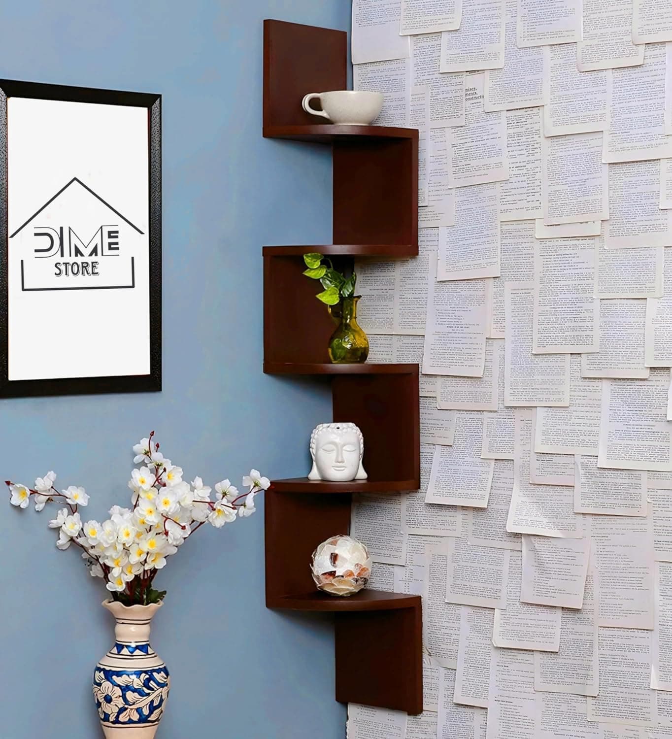 Corner Zigzag Hanging Shelf Brown