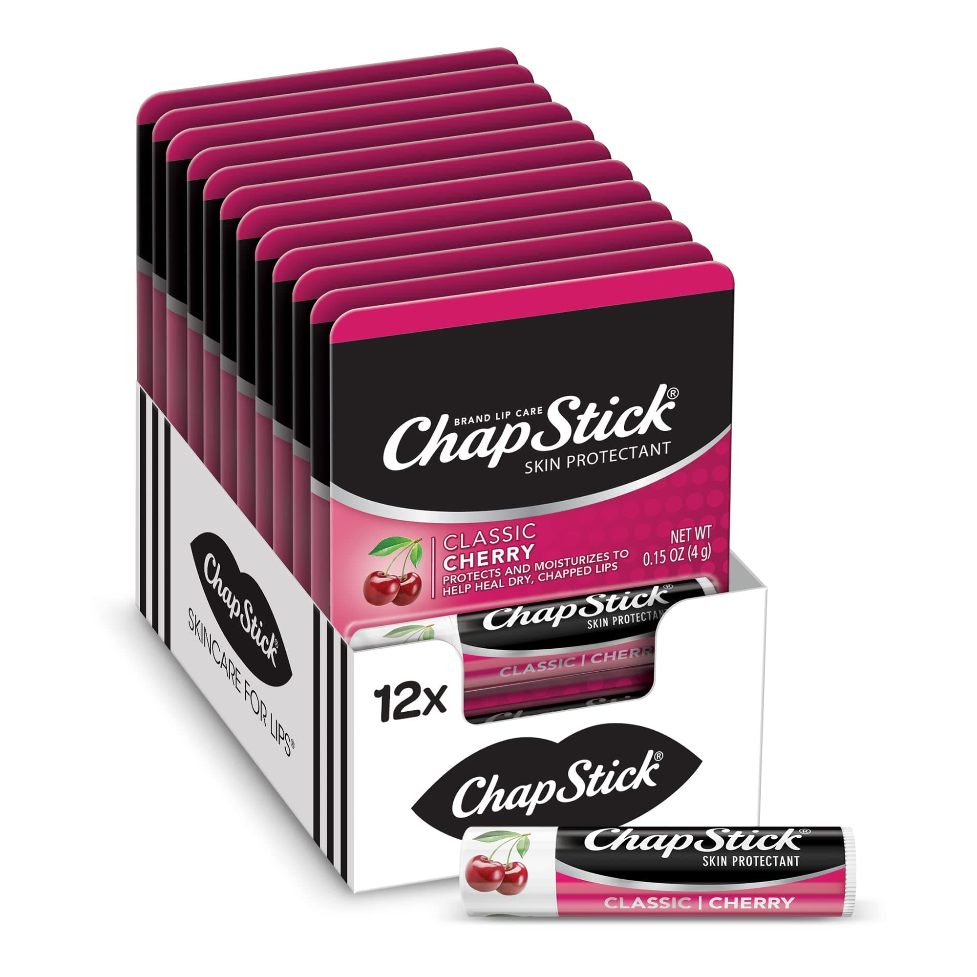 Classic Cherry Lip Balm Tube, Flavored Lip Balm for Lip Care on Chafed, Chapped or Cracked Lips - 0.15 Oz (Pack of 12)