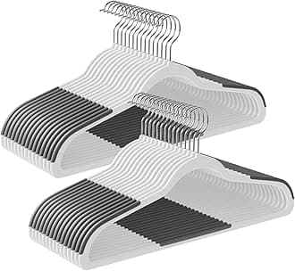 Clothes Hangers, Pack of 30 Plastic Coat Hangers, Space-Saving, White and Dark Gray UCRP050W03