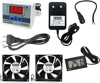 Shockley XH-W3001-50 to 110c Intelligent Digital Thermostat temperature controller combo (220V / 1500W) + 2 FAN + Mains Power Cord + DC Female Jack + 12V 1 Amp Adapter + Thermometer TPM-10