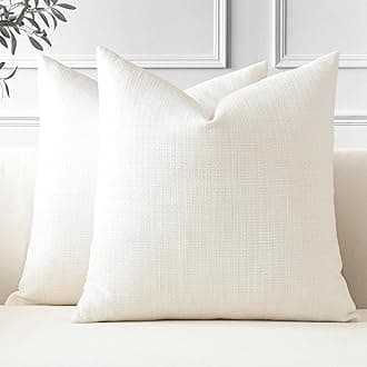 JOTOM Set of 2 Cushion Covers 50x50 cm Linen Cream Decorative Throw Pillow Covers 20x20 Inch Square Cushion Case Home Decor Pillowcases for Couch Sofa Living Room Bed (Cream)