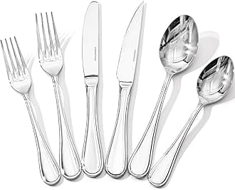 KINGSTONE 24 Piece Teardrop Silverware Set with Steak Knives, 18/10 Stainless Steel Flatware Set for 4, Modern Design Cutlery Set for Home/Hotel/Wedding,Mirror Polished and Dishwasher Safe
