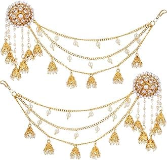 ZENEME Traditional Stylish Gold Plated Polki & Pearl Bahubali Jhumki Jhumka Earrings Jewellery For Girls And Women