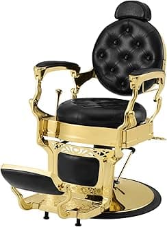 - Artist hand Retro Barber Chair Heavy Duty Barber Chairs Vintage Salon Chair Hydraulic Recline Beauty Spa Styling Equipment Rounded Cushioning with Puckered Button (Gold)