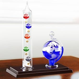 JJ CARE Galileo Thermometer with Glass Globe Barometer Frosted, Galileo Weather Station Measures Temperatures from 64ºF to 80ºF, Glass Galileo Thermometer for Indoor and Outdoor Home Décor
