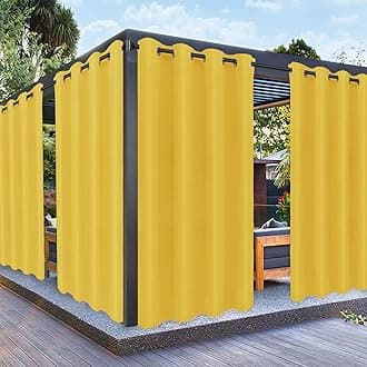 PureFit Outdoor Curtains for Patio Waterproof – Weatherproof, UV and Fade Resistant Outside Curtains for Gazebo, Front Porch, Pergola, Sun Blocking Privacy Curtain, 52 x 95 inch, 1 Panel, Yellow